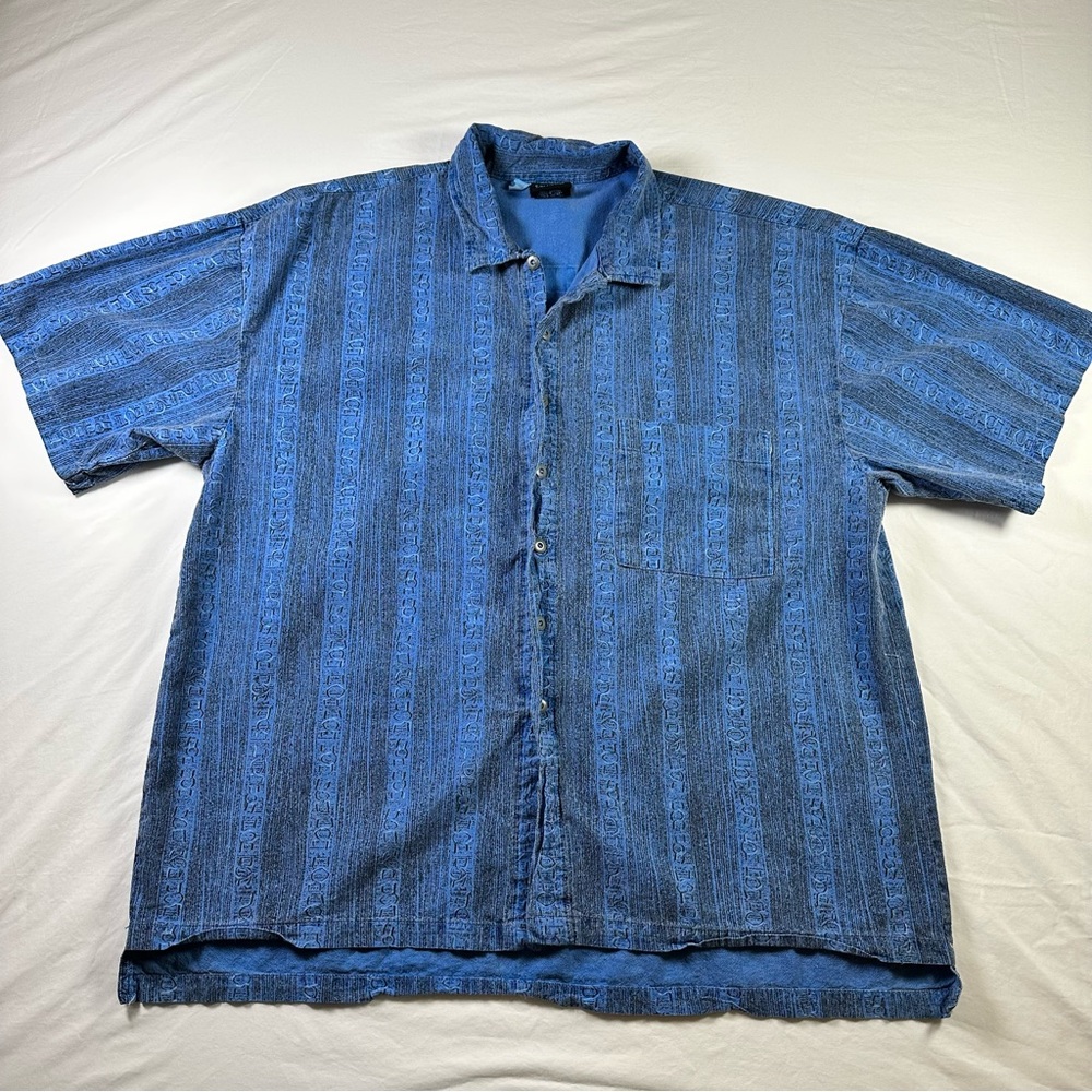 Vintage 90s Hobie Button Up Shirt Mens Large Blue Cotton Surfwear Sun Faded